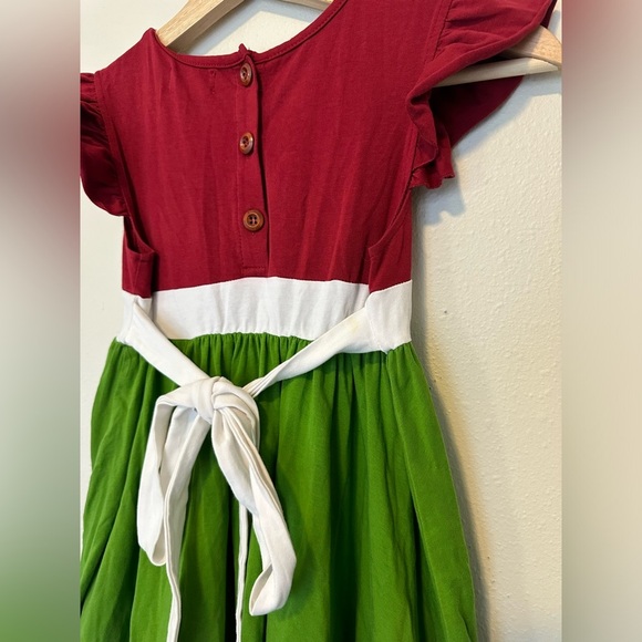 Pearls and Piggytails Christmas Flutter Sleeves Ruffle Dress Kids - Picture 5 of 7